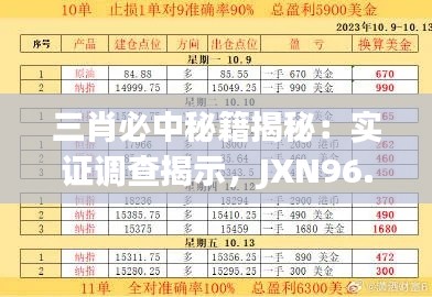 三肖必中秘籍揭秘：实证调查揭示，JXN96.487独家发布