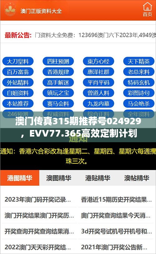 澳门传真315期推荐号024929，EVV77.365高效定制计划