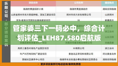 管家婆三下一码必中，综合计划评估_LEH87.580启航版