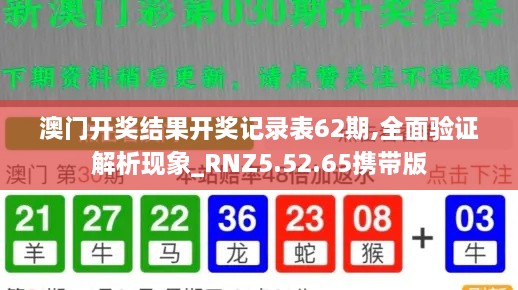 澳门开奖结果开奖记录表62期,全面验证解析现象_RNZ5.52.65携带版