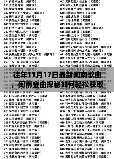 『最新闽南歌曲探秘，获取往年11月17日歌曲全攻略——初学者与进阶指南』