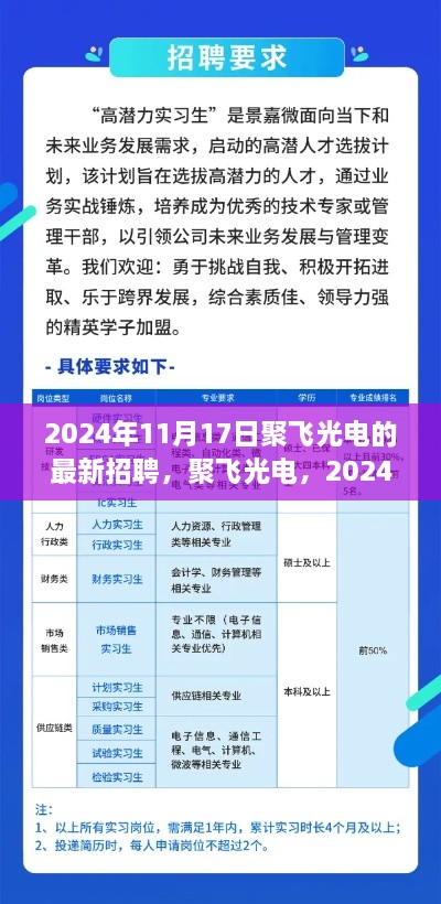 聚飞光电最新招聘背后的故事与未来影响，探寻人才盛宴的机遇与挑战（2024年11月17日）