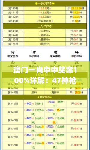 澳门一肖中中奖率100%详解：47神枪数据分析_RUK6.64.68优先版