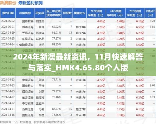 2024年新澳最新资讯，11月快速解答与落实_HMK4.65.80个人版