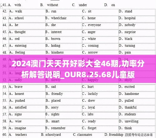 2024澳门天天开好彩大全46期,功率分析解答说明_OUR8.25.68儿童版