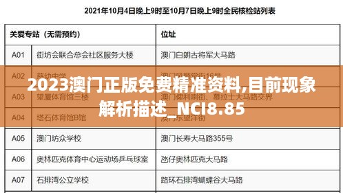 2023澳门正版免费精准资料,目前现象解析描述_NCI8.85