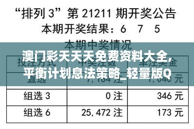 澳门彩天天天免费资料大全,平衡计划息法策略_轻量版QOT9.73