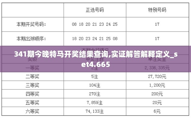 341期今晚特马开奖结果查询,实证解答解释定义_set4.665