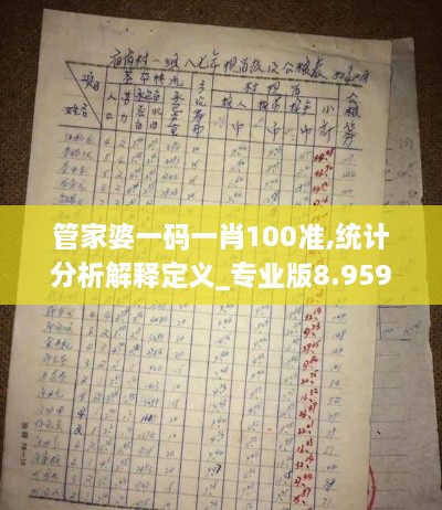 管家婆一码一肖100准,统计分析解释定义_专业版8.959