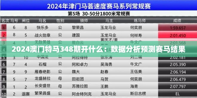 2024澳门特马348期开什么：数据分析预测赛马结果