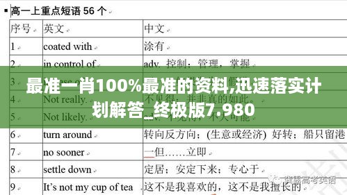 最准一肖100%最准的资料,迅速落实计划解答_终极版7.980