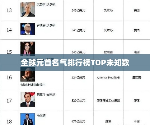 全球元首名气排行榜TOP未知数